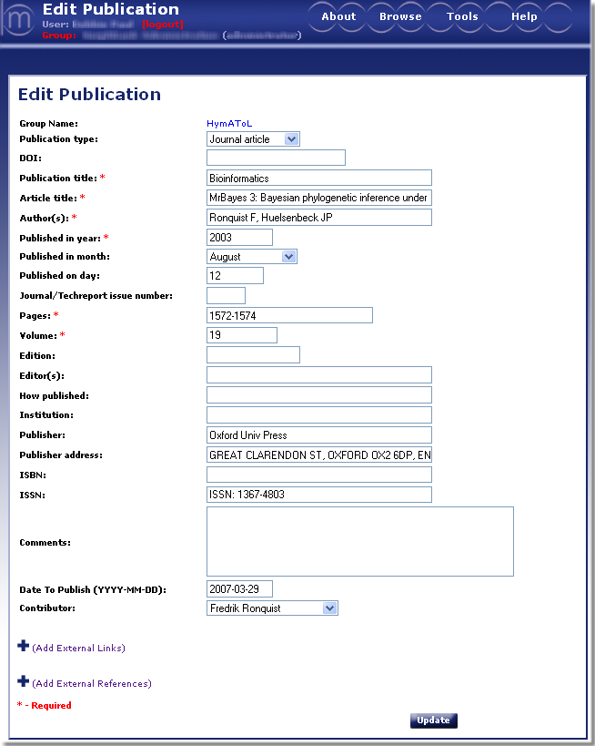 Edit Publication Screen